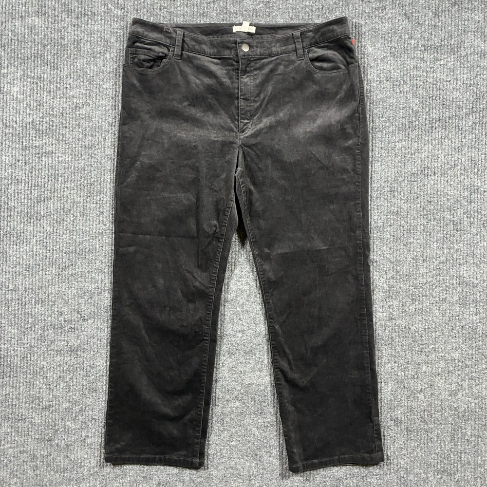Eileen Fisher Womens Straight Leg Pants 14 Black Corduroy Designer High Rise